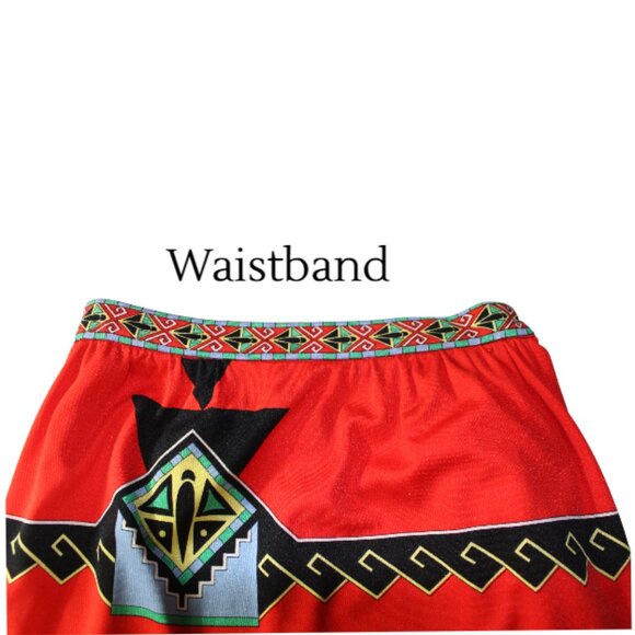 Paganne Gene Berk Signed Red Tribal Art Deco Vintage Maxi Skirt Size 12 - Picture 7 of 9